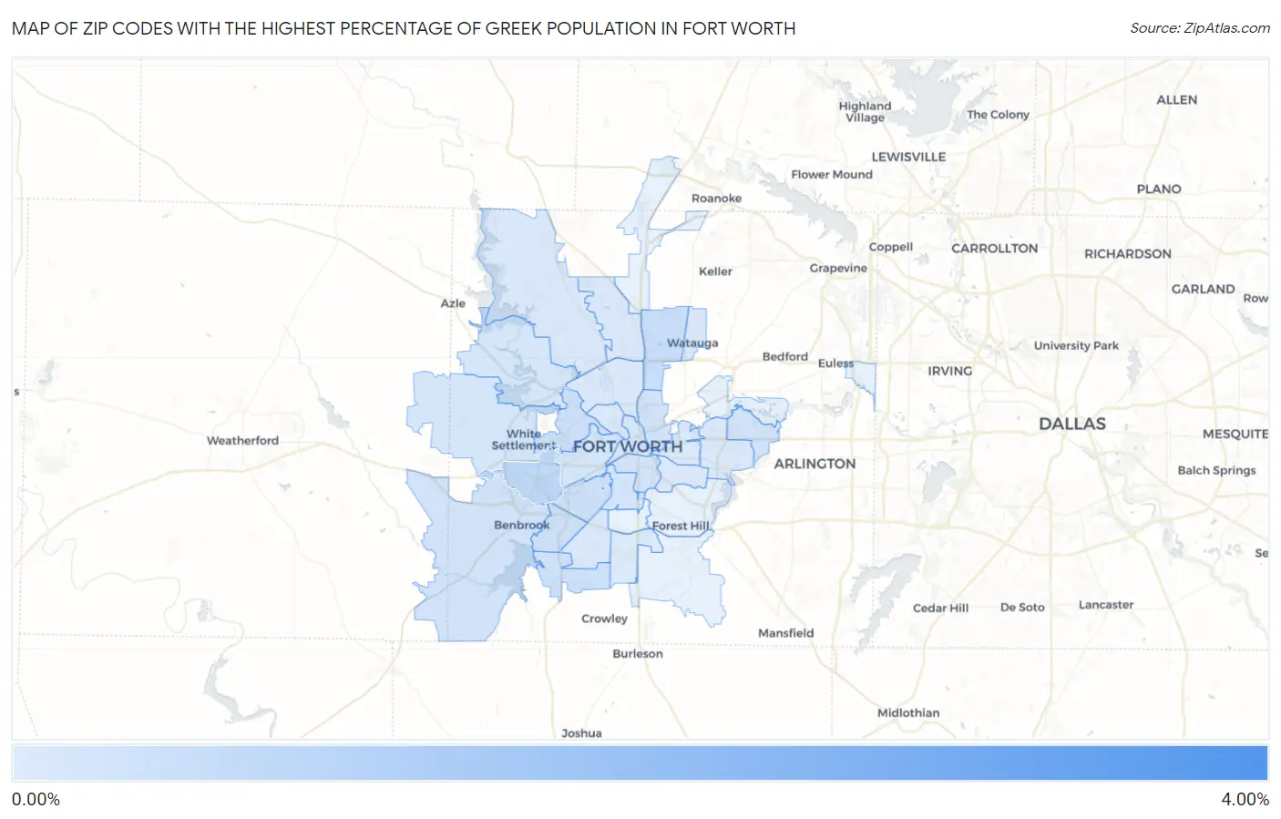 Zip Codes with the Highest Percentage of Greek Population in Fort Worth Map