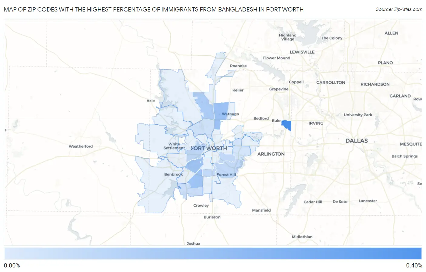 Zip Codes with the Highest Percentage of Immigrants from Bangladesh in Fort Worth Map