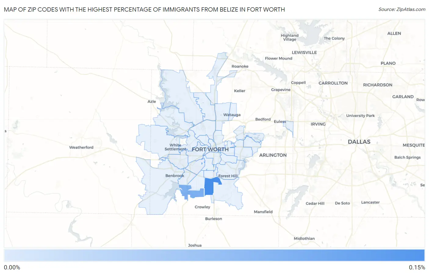 Zip Codes with the Highest Percentage of Immigrants from Belize in Fort Worth Map