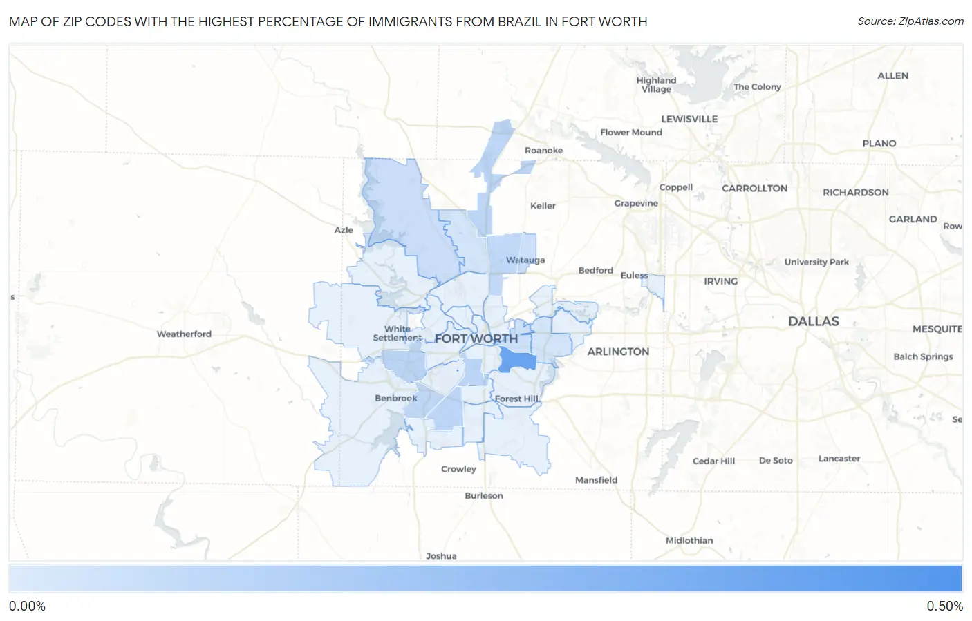 Zip Codes with the Highest Percentage of Immigrants from Brazil in Fort Worth Map