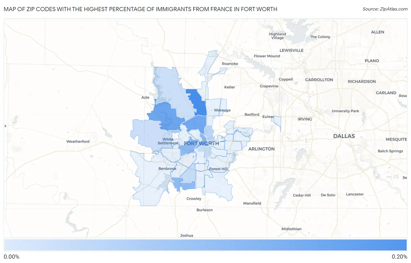 Zip Codes with the Highest Percentage of Immigrants from France in Fort Worth Map