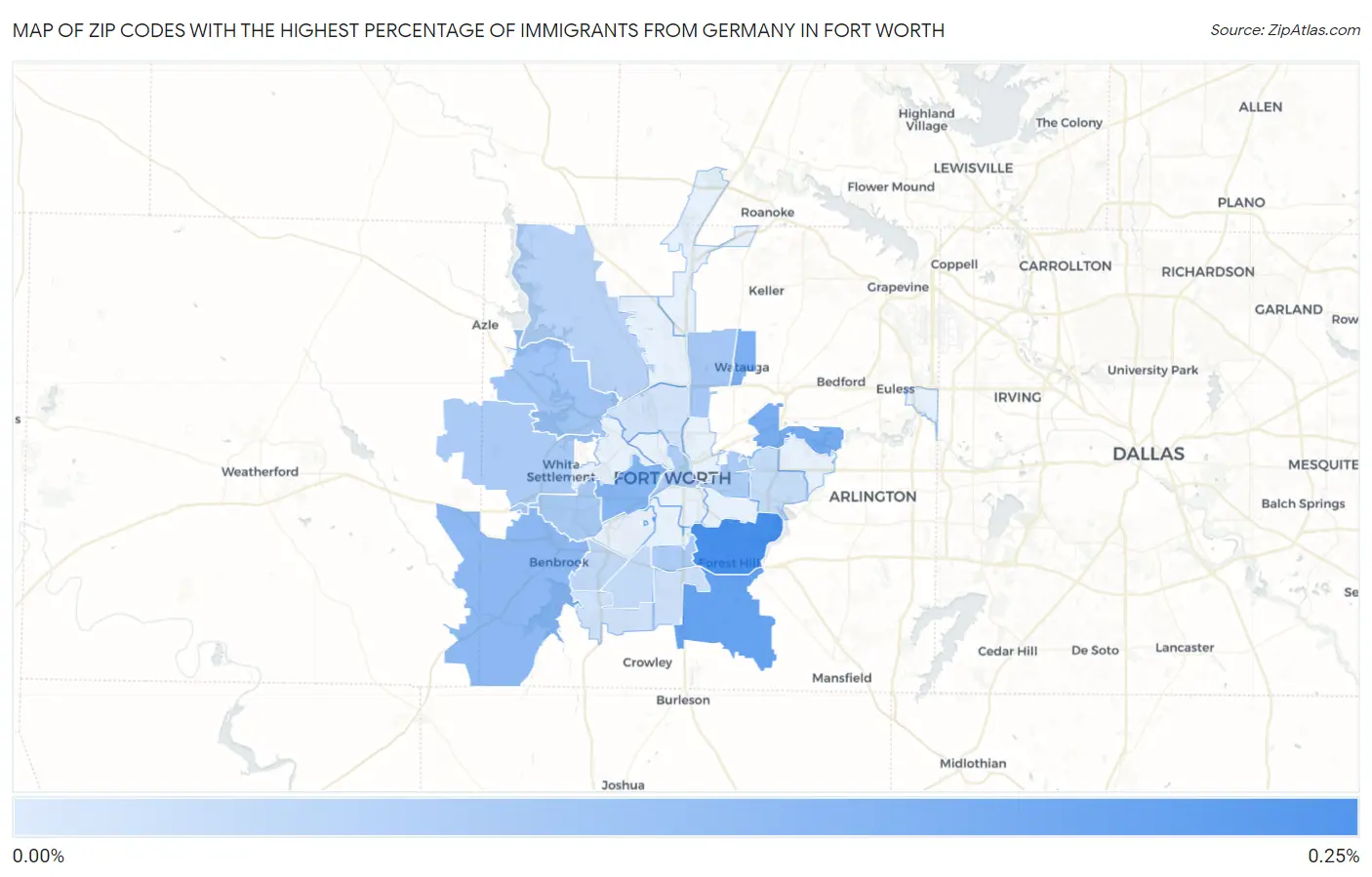 Zip Codes with the Highest Percentage of Immigrants from Germany in Fort Worth Map