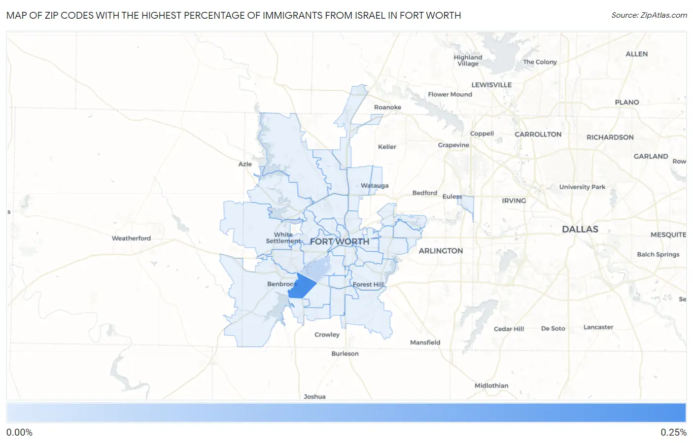 Zip Codes with the Highest Percentage of Immigrants from Israel in Fort Worth Map