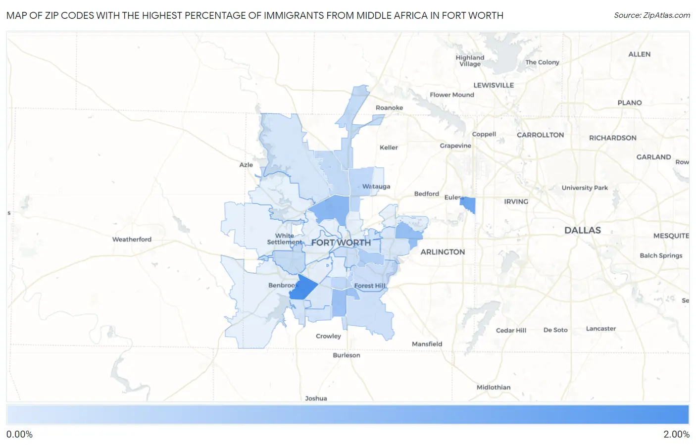 Zip Codes with the Highest Percentage of Immigrants from Middle Africa in Fort Worth Map