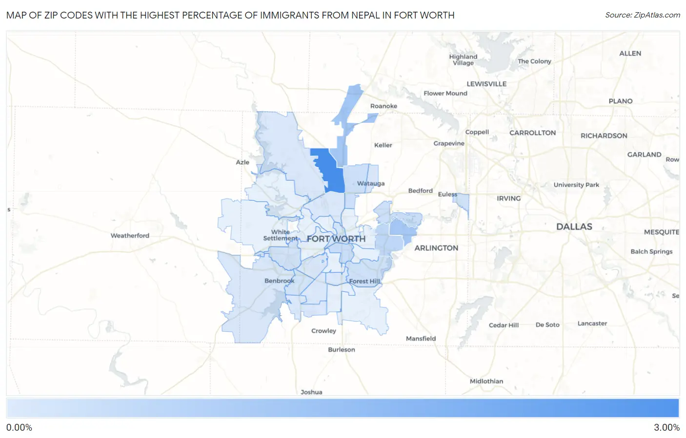 Zip Codes with the Highest Percentage of Immigrants from Nepal in Fort Worth Map