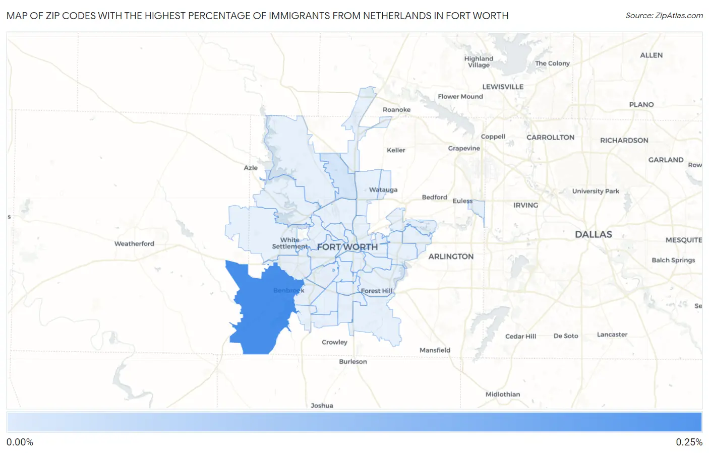 Zip Codes with the Highest Percentage of Immigrants from Netherlands in Fort Worth Map