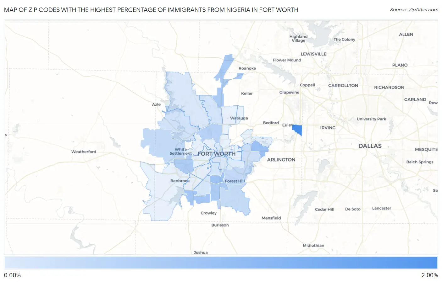 Zip Codes with the Highest Percentage of Immigrants from Nigeria in Fort Worth Map