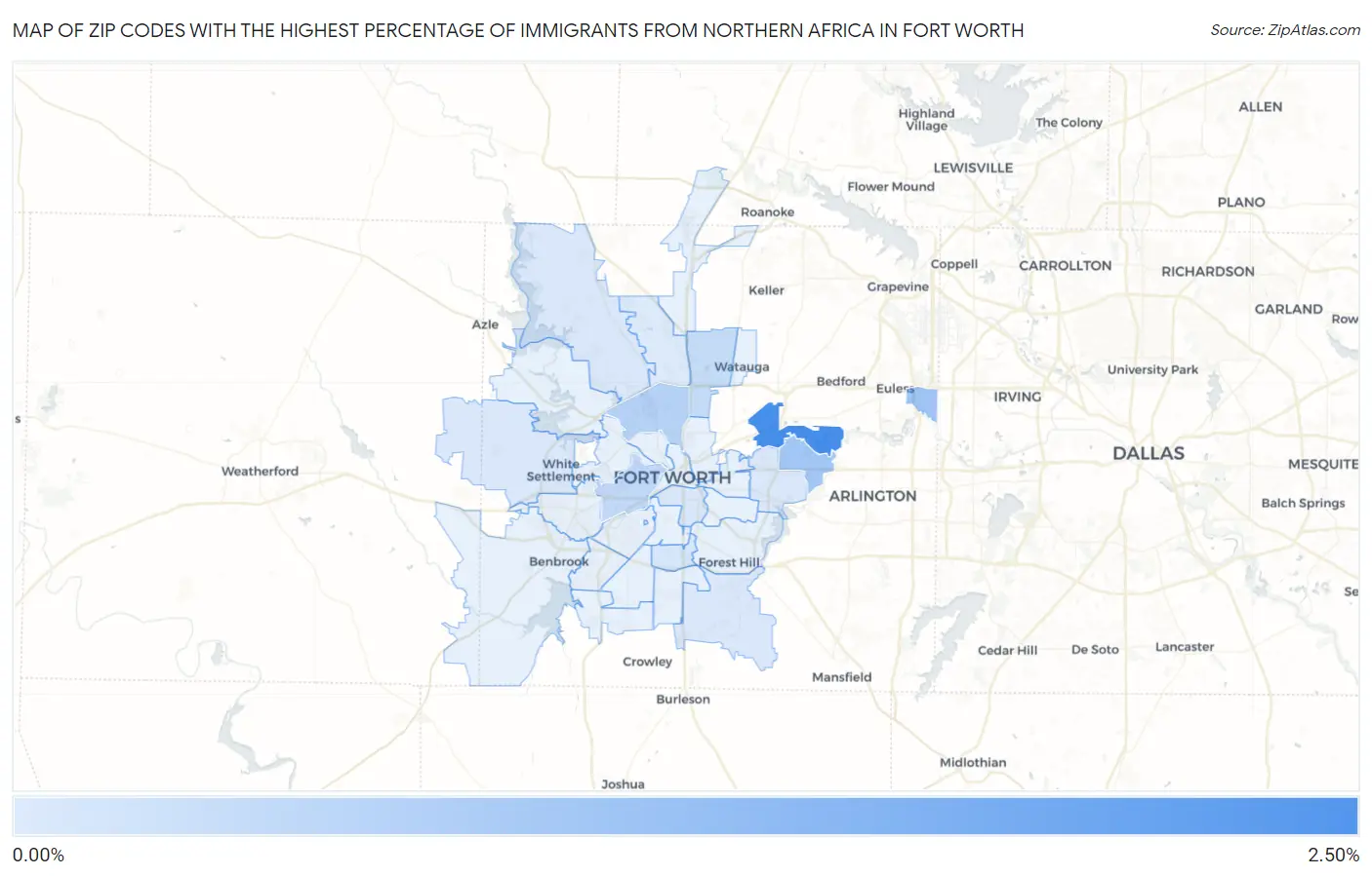 Zip Codes with the Highest Percentage of Immigrants from Northern Africa in Fort Worth Map