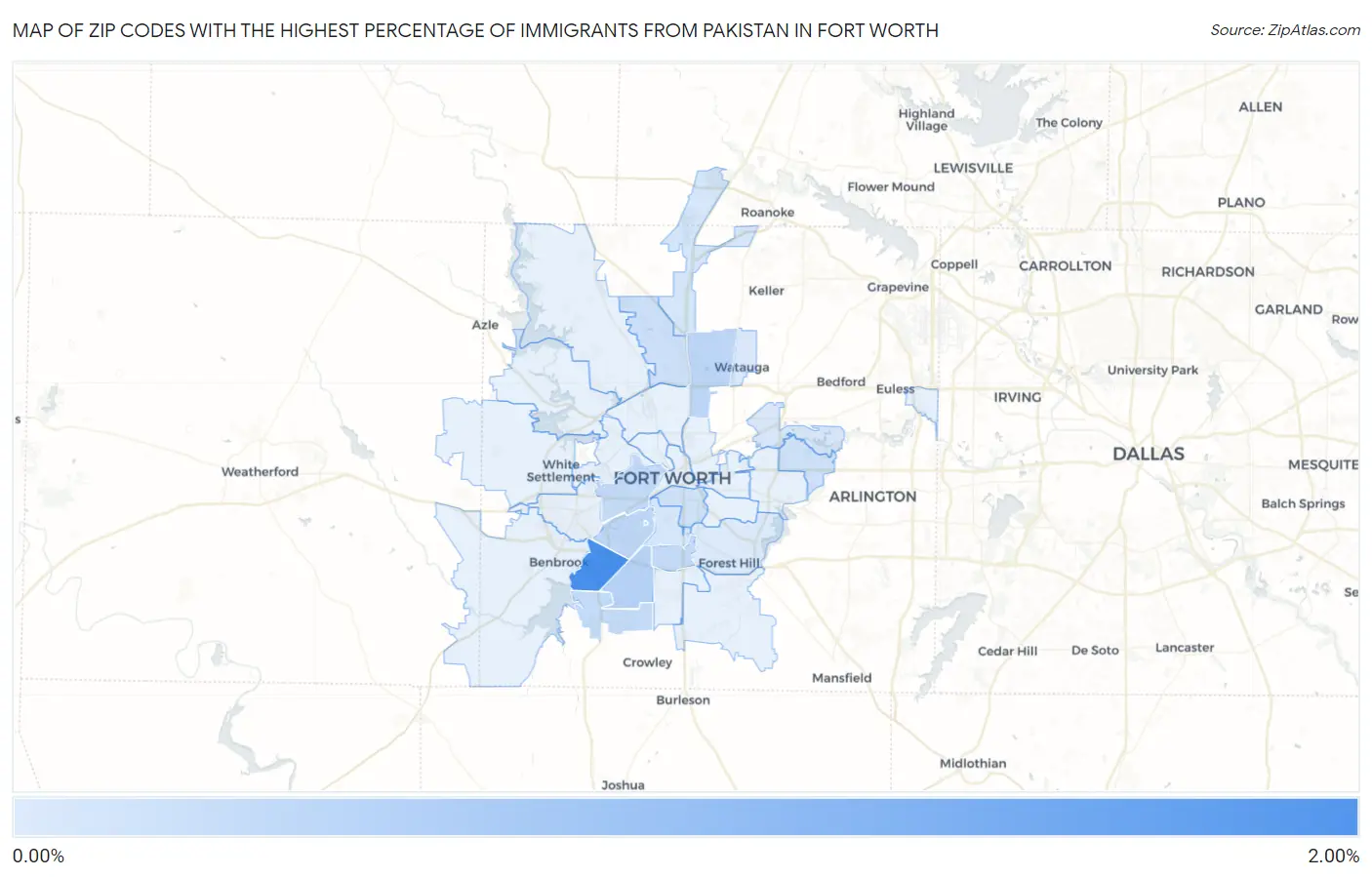 Zip Codes with the Highest Percentage of Immigrants from Pakistan in Fort Worth Map