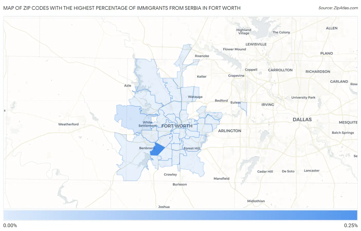 Zip Codes with the Highest Percentage of Immigrants from Serbia in Fort Worth Map