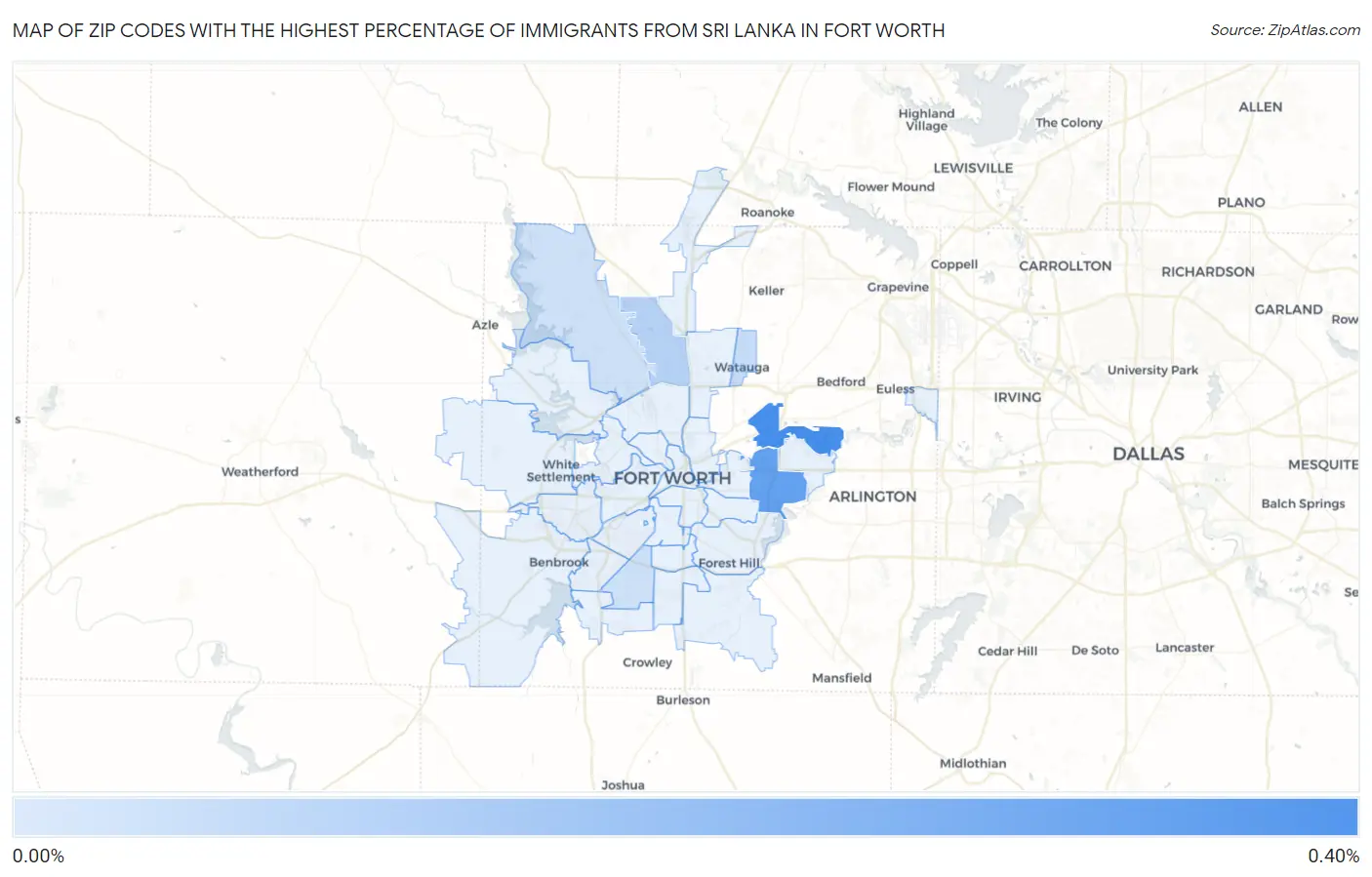 Zip Codes with the Highest Percentage of Immigrants from Sri Lanka in Fort Worth Map