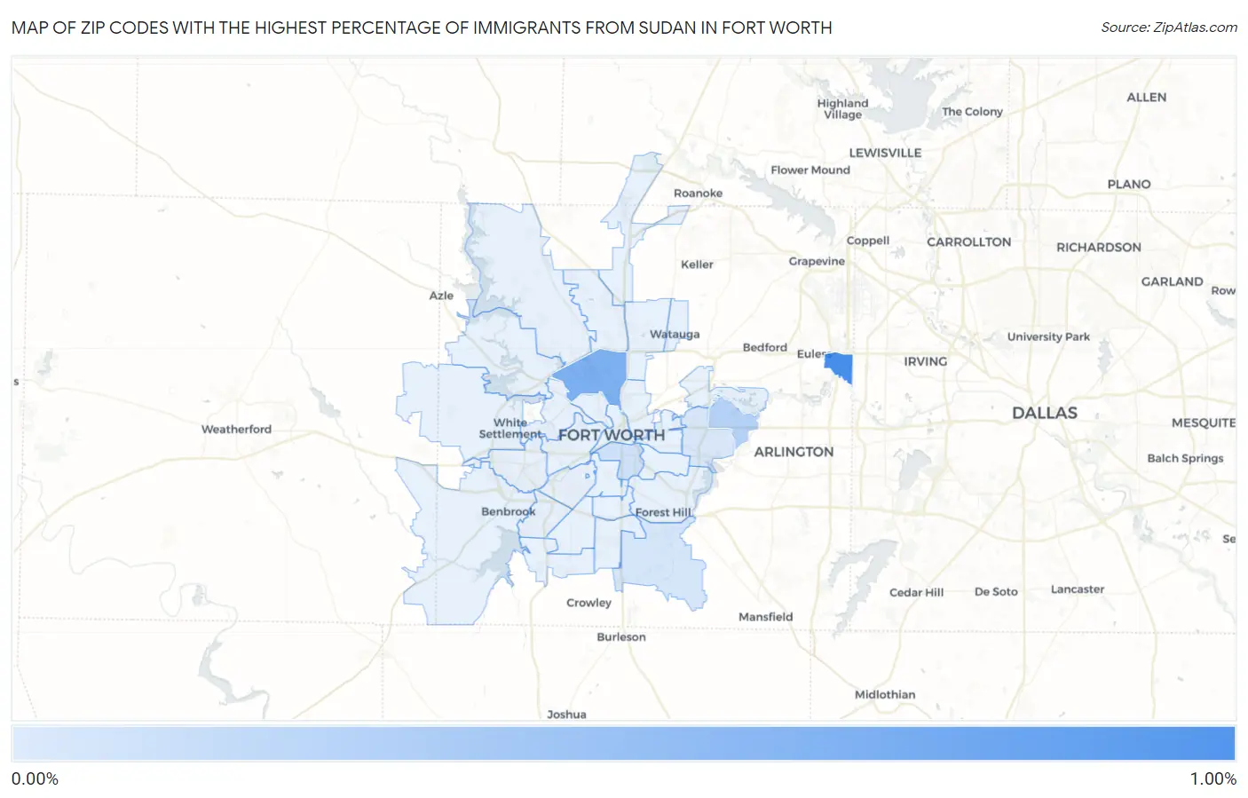 Zip Codes with the Highest Percentage of Immigrants from Sudan in Fort Worth Map