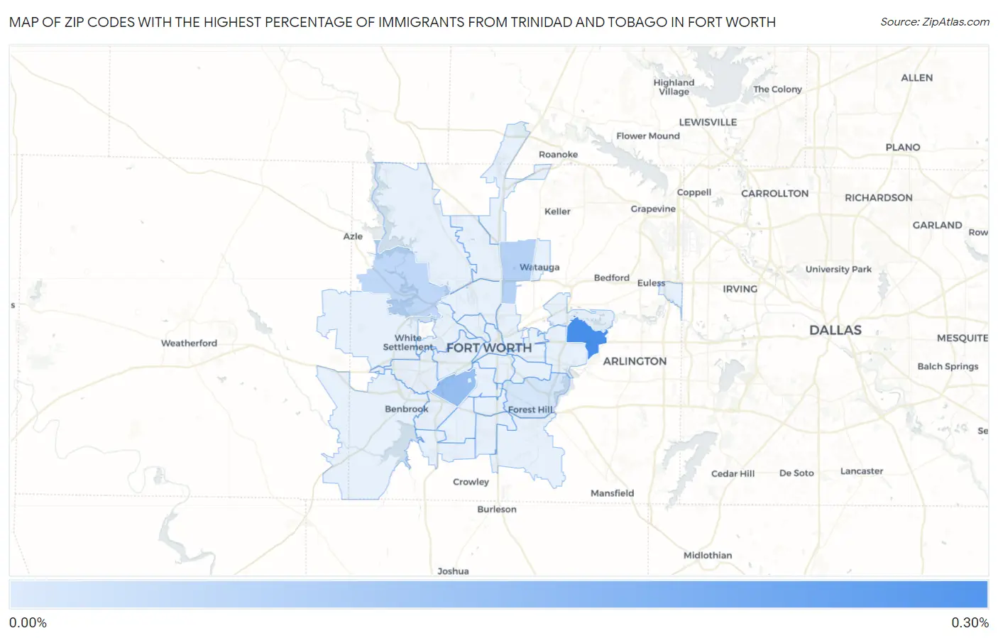 Zip Codes with the Highest Percentage of Immigrants from Trinidad and Tobago in Fort Worth Map