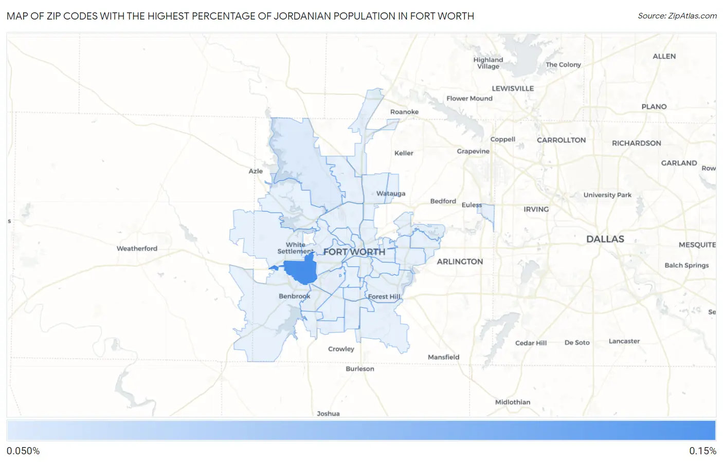 Zip Codes with the Highest Percentage of Jordanian Population in Fort Worth Map