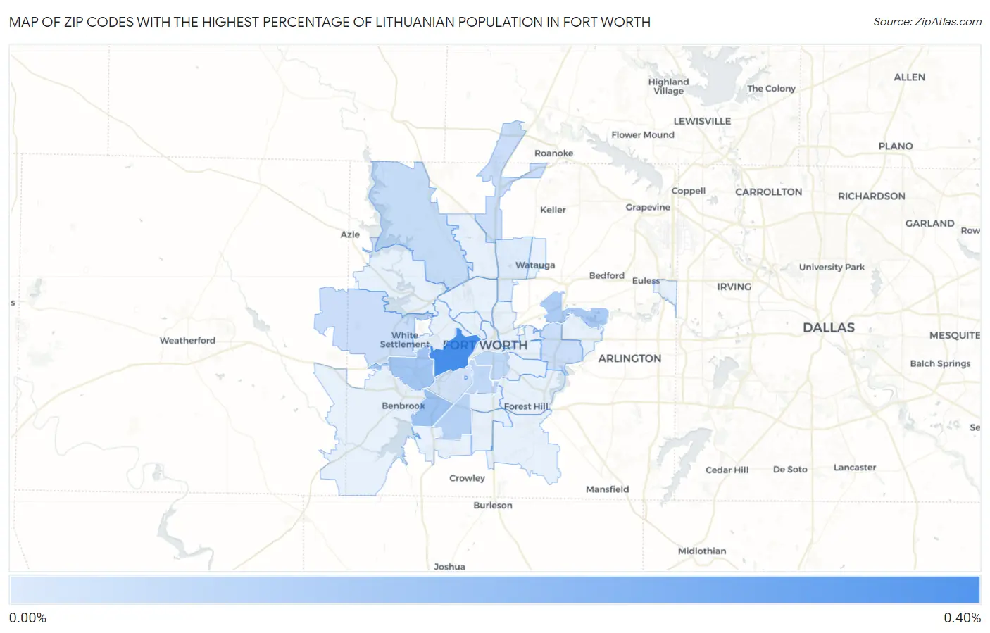 Zip Codes with the Highest Percentage of Lithuanian Population in Fort Worth Map
