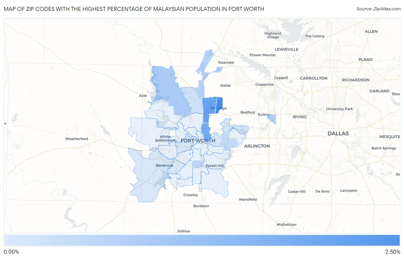 Zip Codes with the Highest Percentage of Malaysian Population in Fort Worth Map
