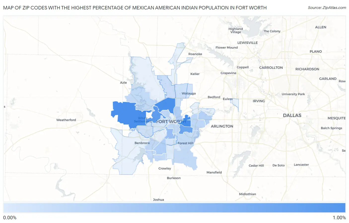 Zip Codes with the Highest Percentage of Mexican American Indian Population in Fort Worth Map