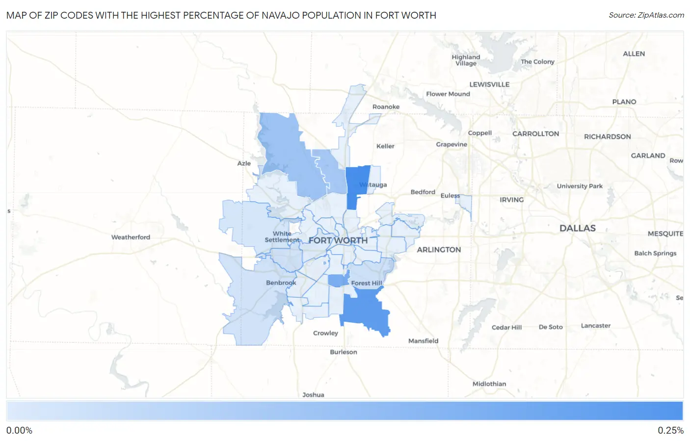 Zip Codes with the Highest Percentage of Navajo Population in Fort Worth Map