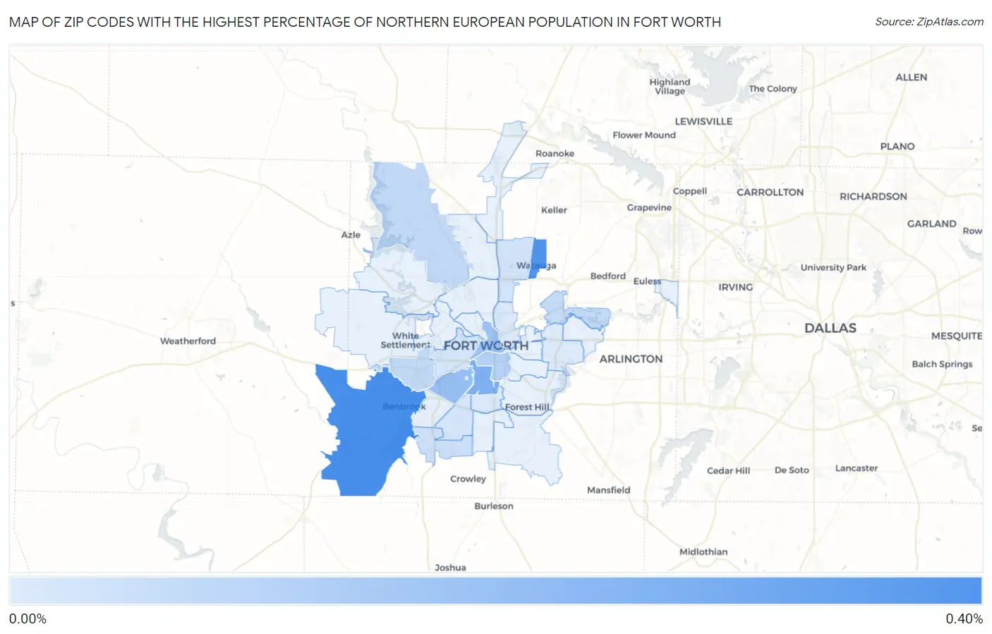 Zip Codes with the Highest Percentage of Northern European Population in Fort Worth Map