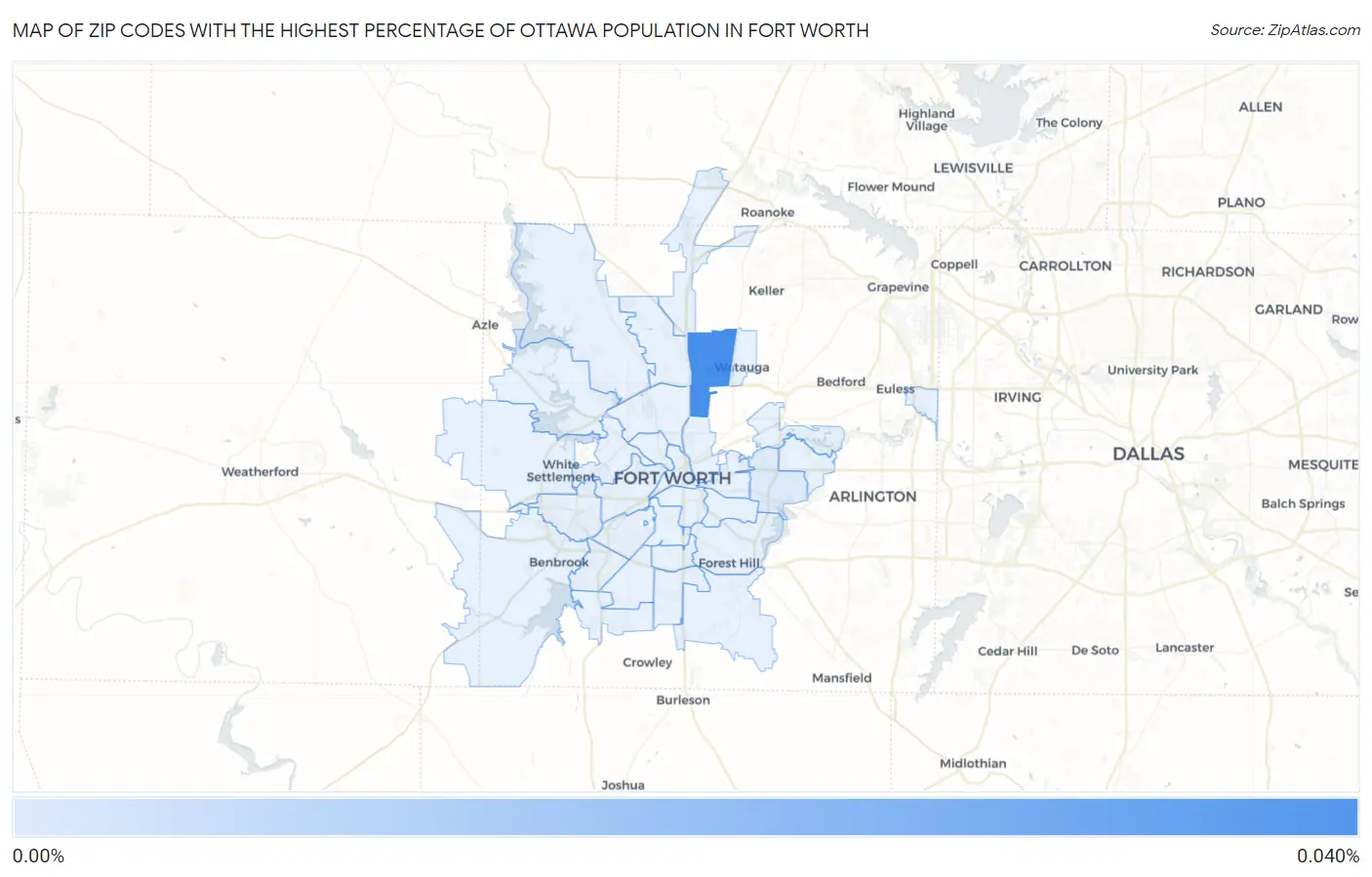 Zip Codes with the Highest Percentage of Ottawa Population in Fort Worth Map