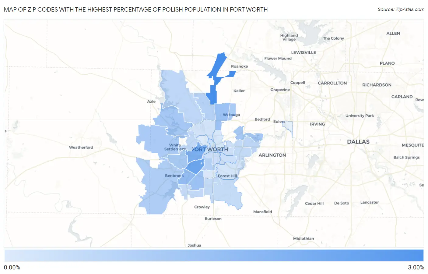 Zip Codes with the Highest Percentage of Polish Population in Fort Worth Map