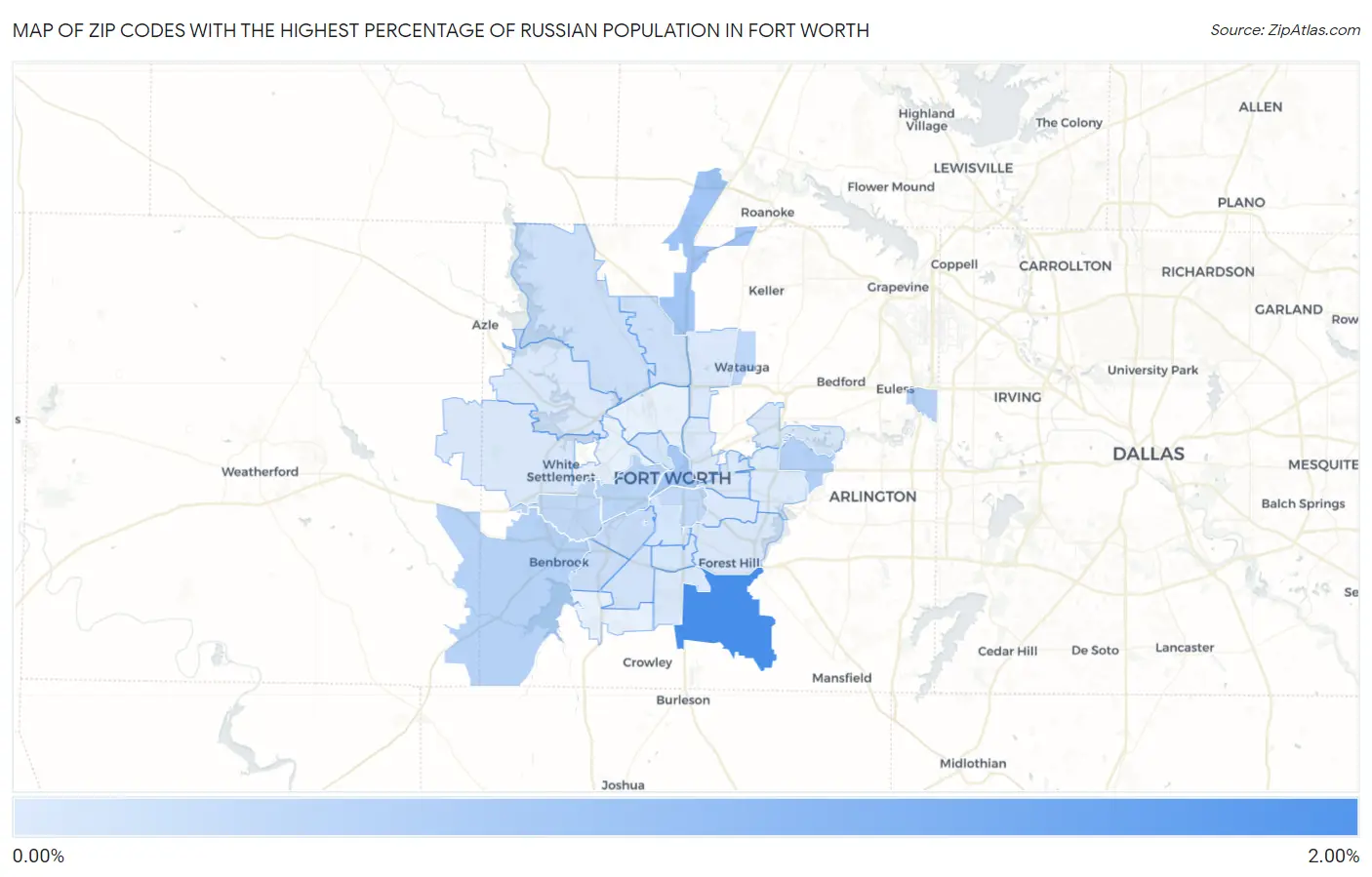 Zip Codes with the Highest Percentage of Russian Population in Fort Worth Map