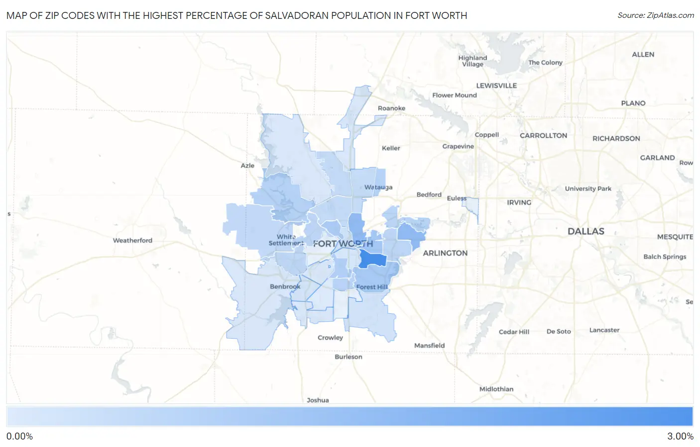 Zip Codes with the Highest Percentage of Salvadoran Population in Fort Worth Map