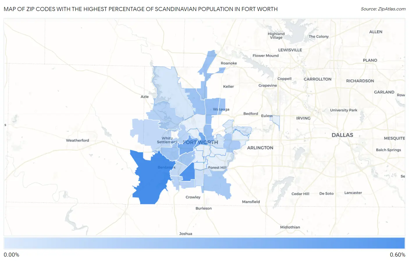 Zip Codes with the Highest Percentage of Scandinavian Population in Fort Worth Map