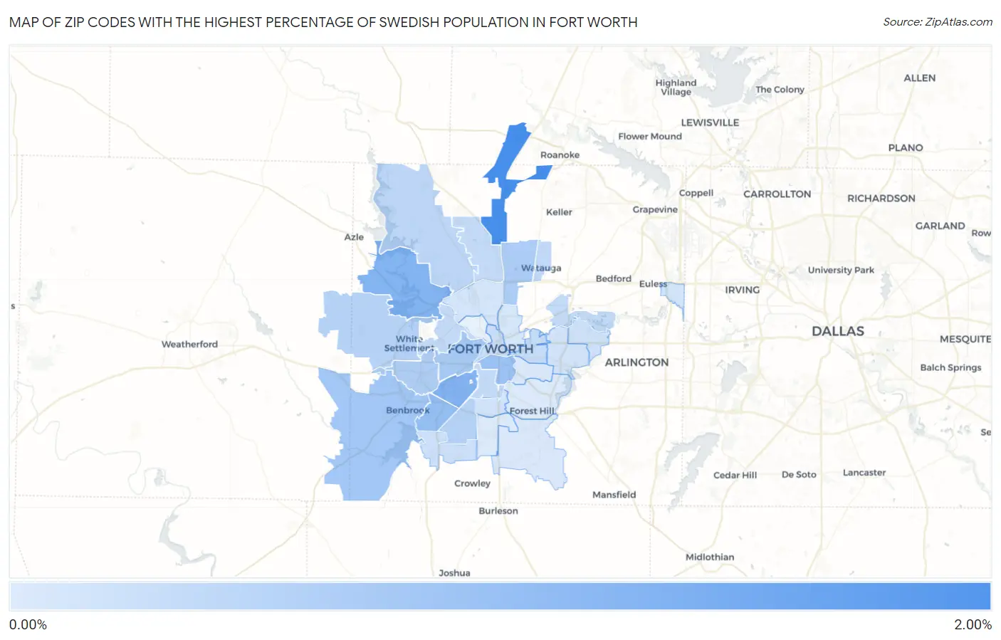 Zip Codes with the Highest Percentage of Swedish Population in Fort Worth Map