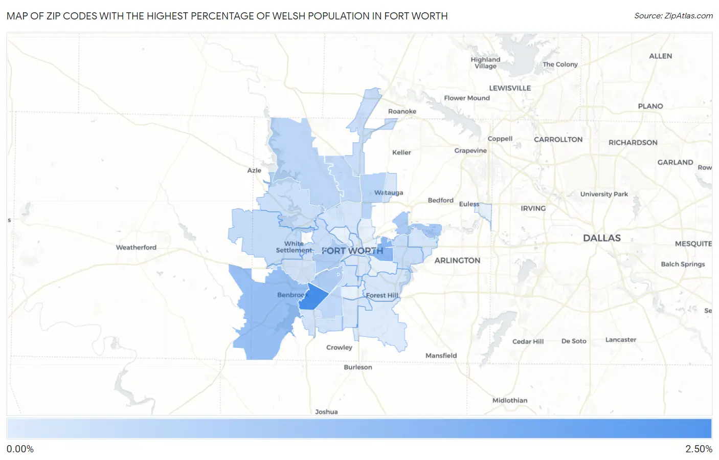 Zip Codes with the Highest Percentage of Welsh Population in Fort Worth Map