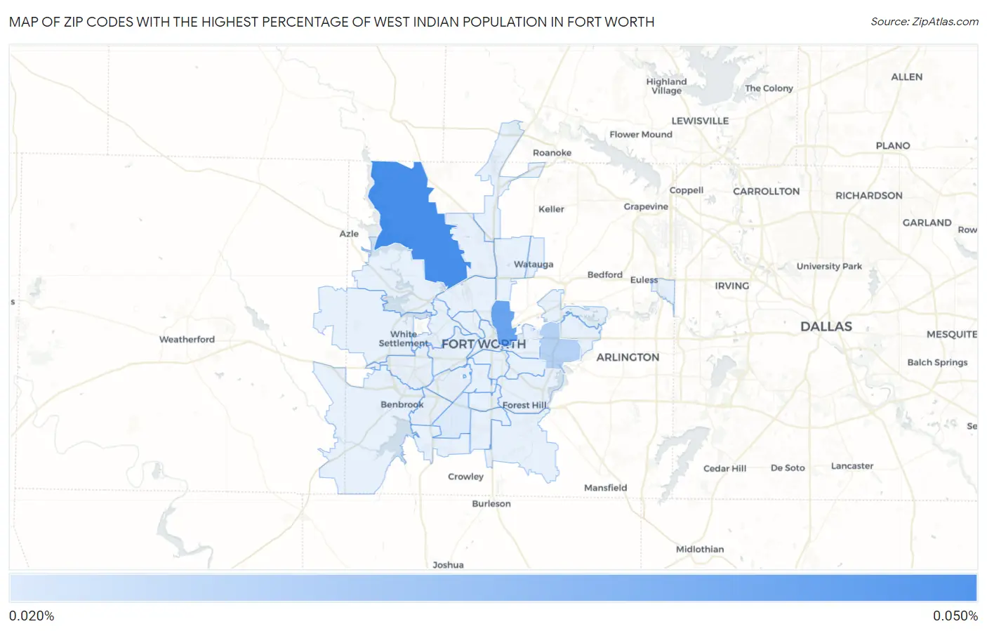 Zip Codes with the Highest Percentage of West Indian Population in Fort Worth Map