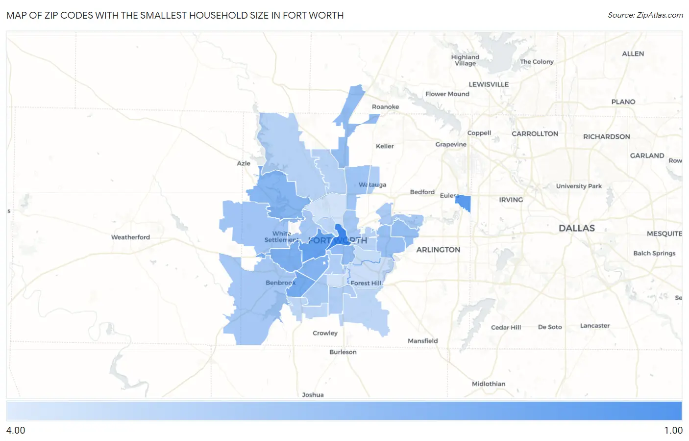 Zip Codes with the Smallest Household Size in Fort Worth Map