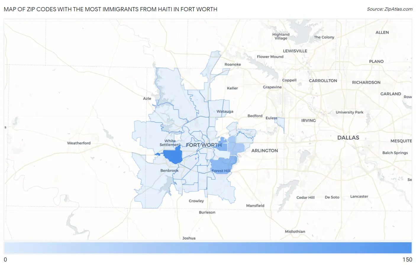 Zip Codes with the Most Immigrants from Haiti in Fort Worth Map