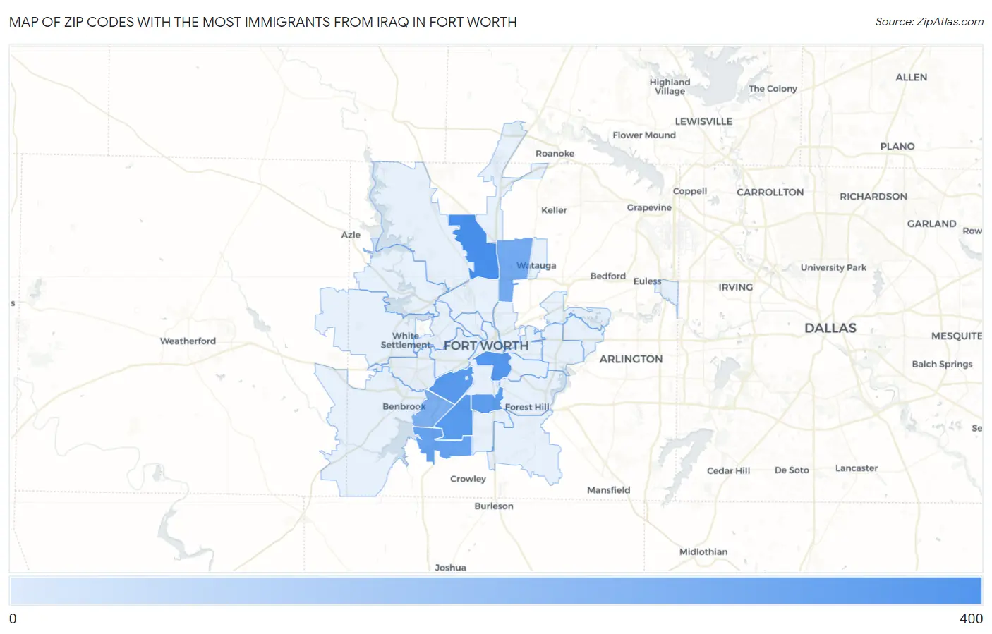 Zip Codes with the Most Immigrants from Iraq in Fort Worth Map