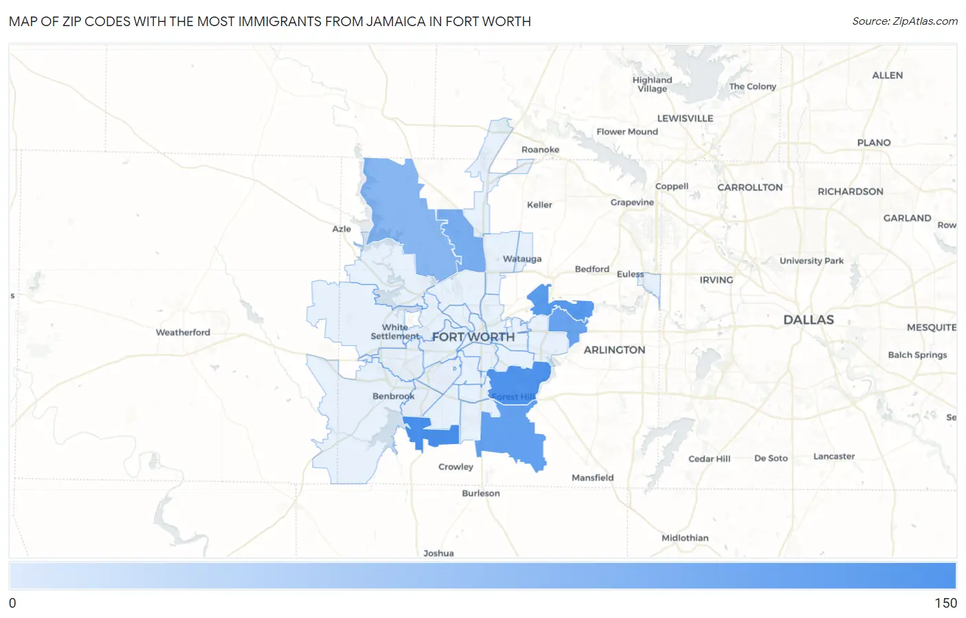 Zip Codes with the Most Immigrants from Jamaica in Fort Worth Map