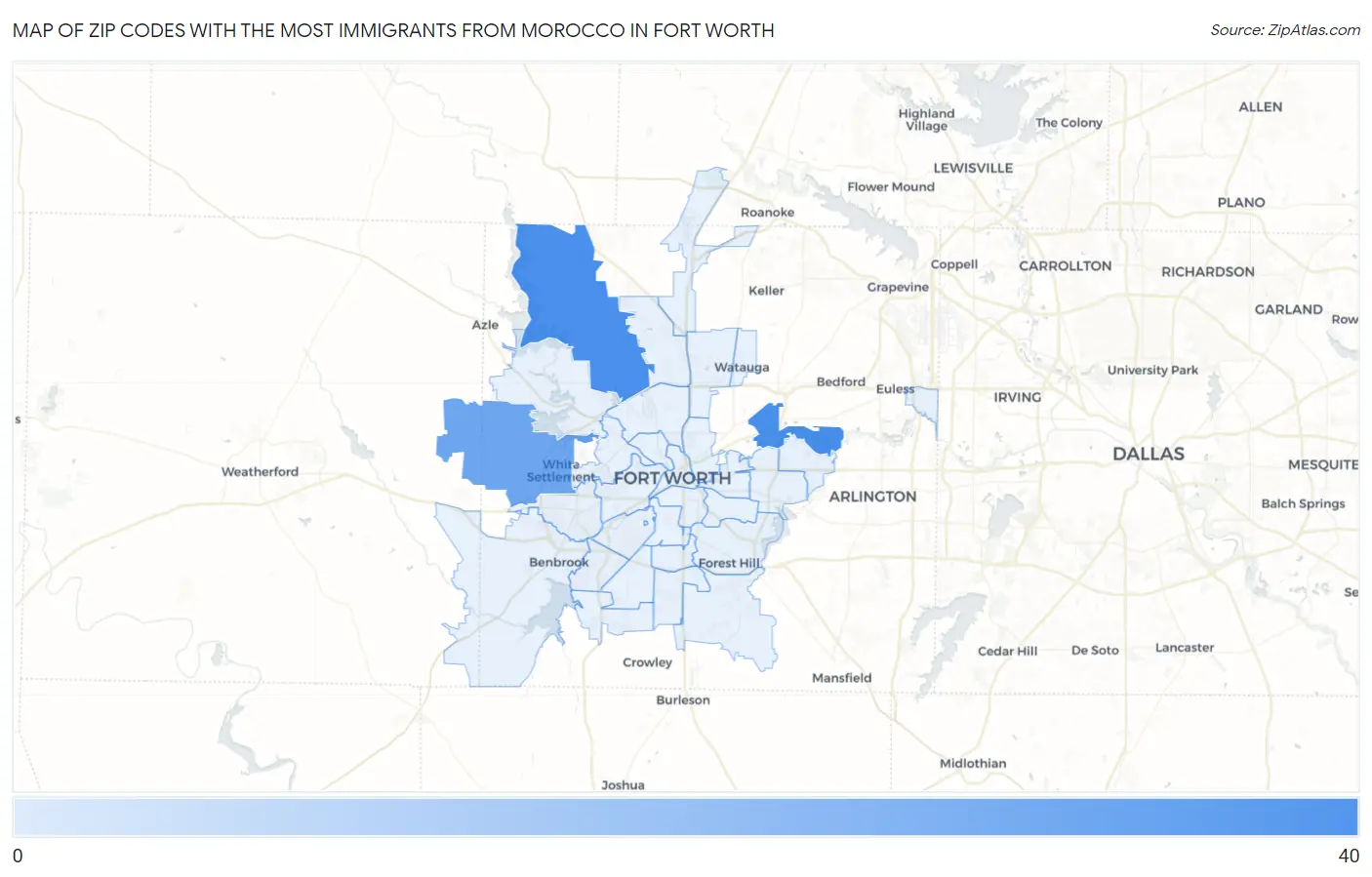 Zip Codes with the Most Immigrants from Morocco in Fort Worth Map