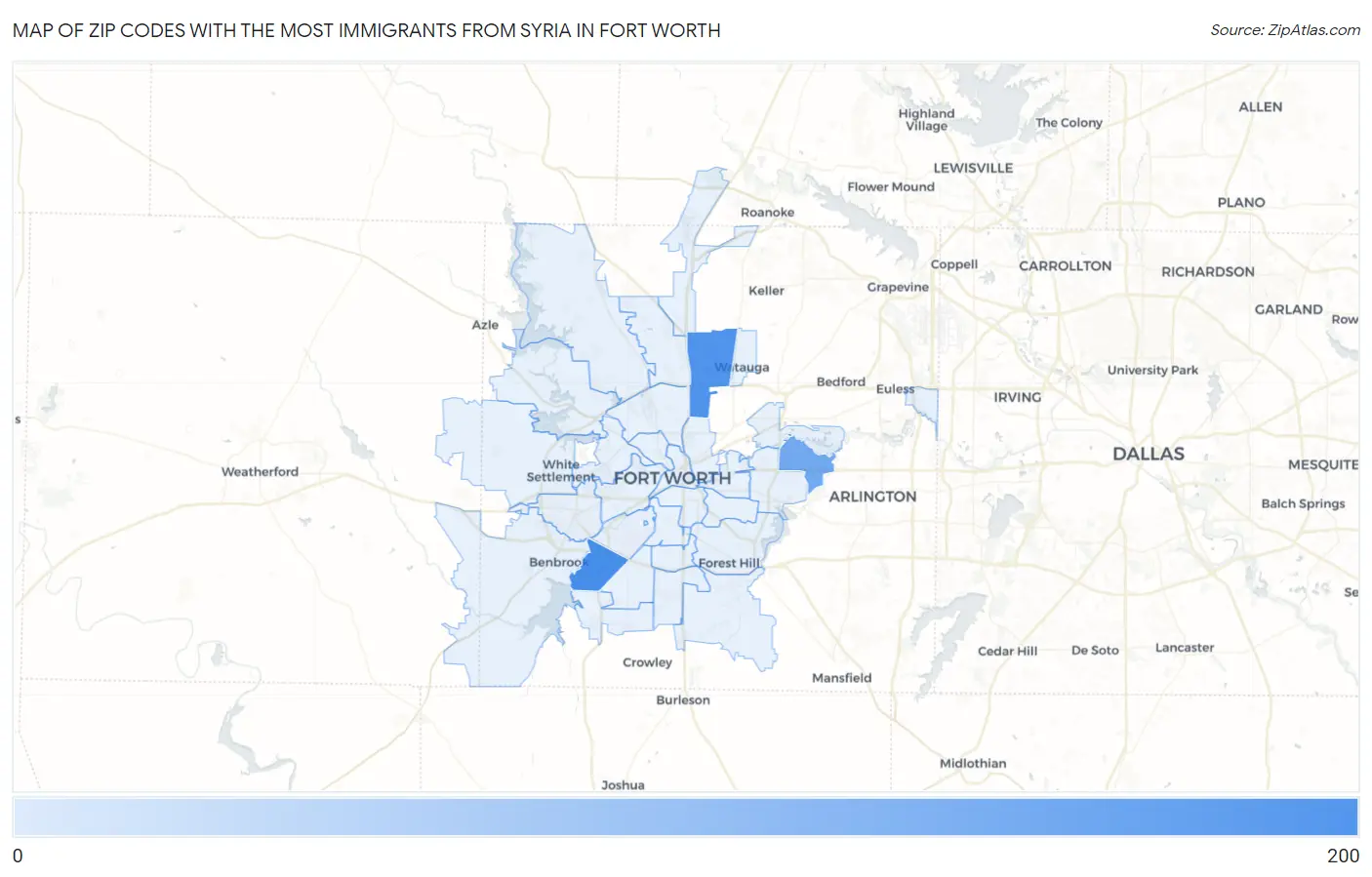 Zip Codes with the Most Immigrants from Syria in Fort Worth Map