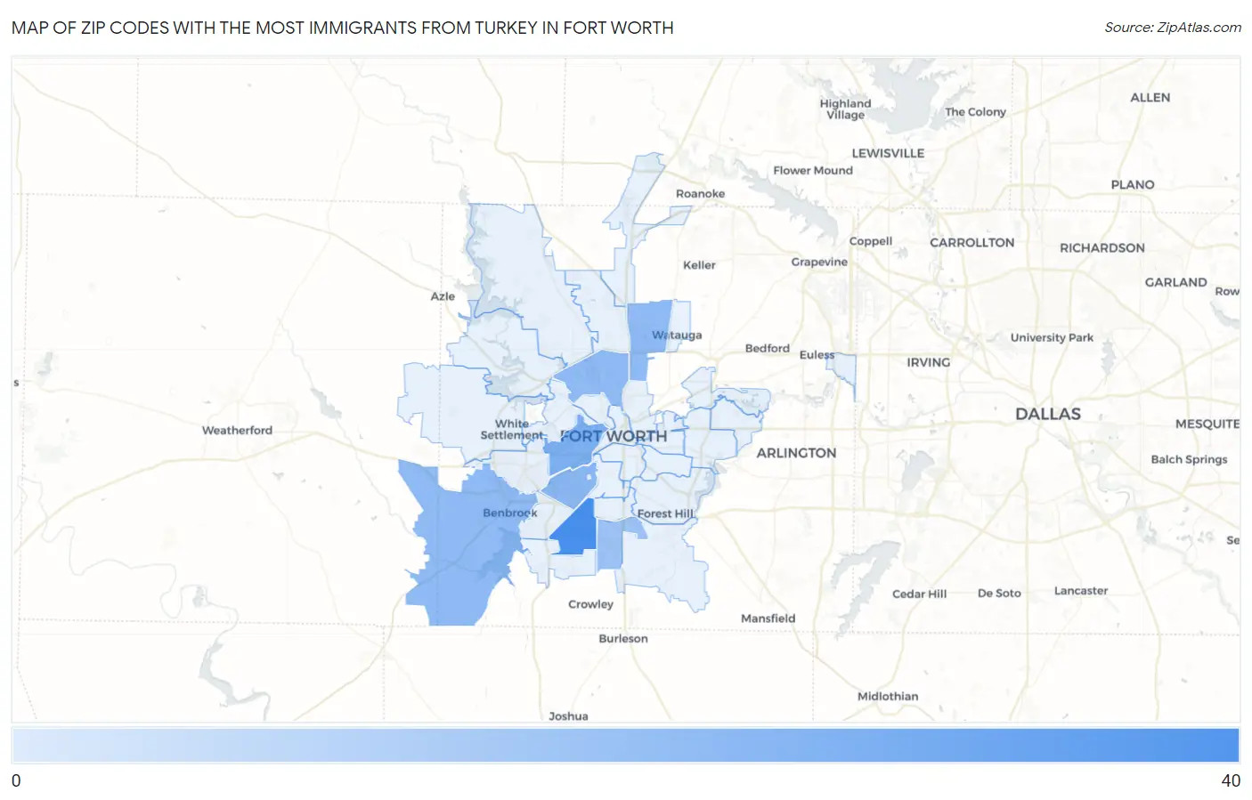 Zip Codes with the Most Immigrants from Turkey in Fort Worth Map