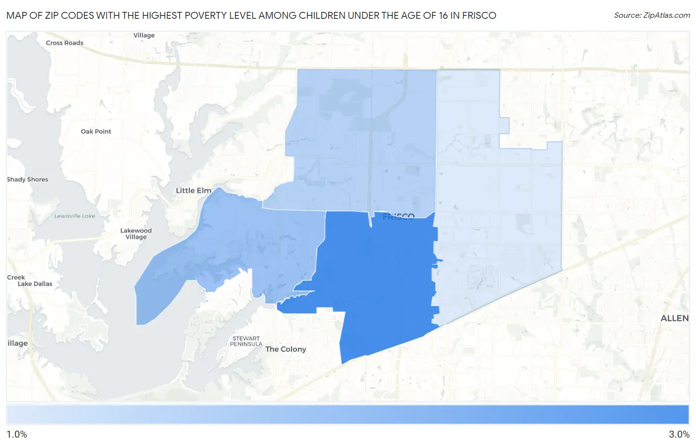Zip Codes with the Highest Poverty Level Among Children Under the Age of 16 in Frisco Map