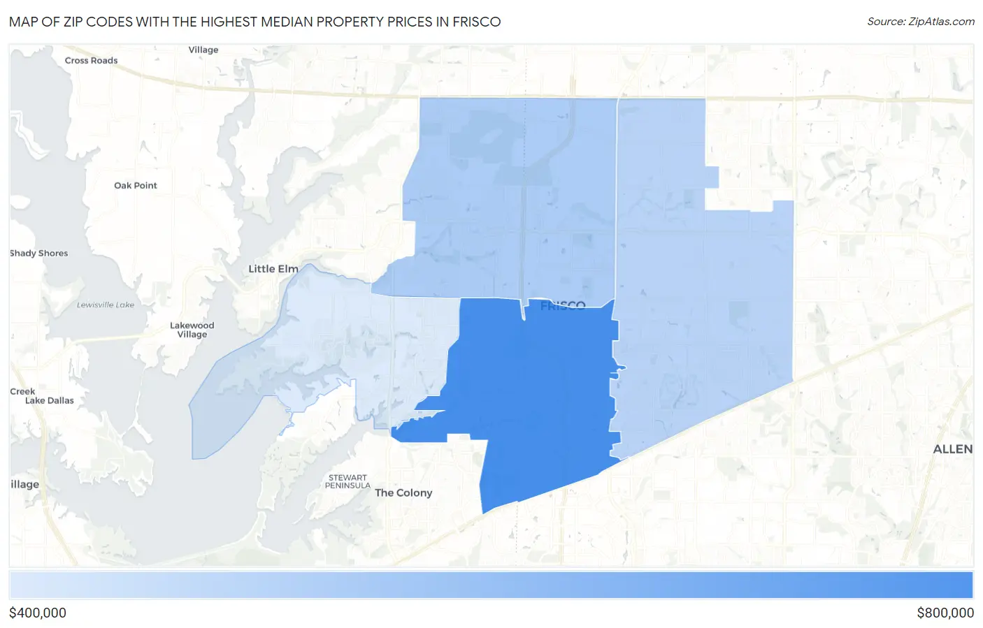 Zip Codes with the Highest Median Property Prices in Frisco Map