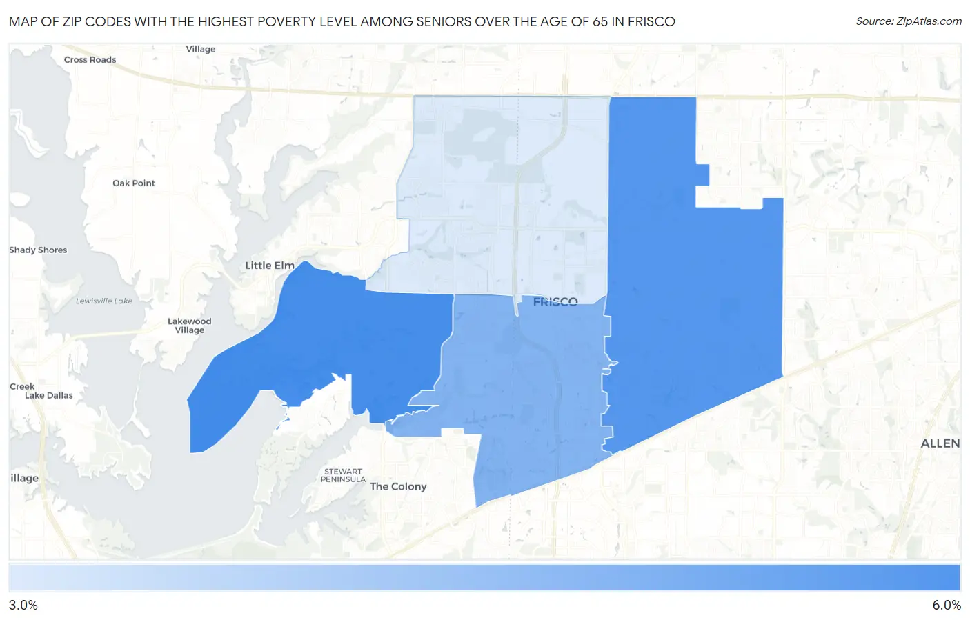 Zip Codes with the Highest Poverty Level Among Seniors Over the Age of 65 in Frisco Map