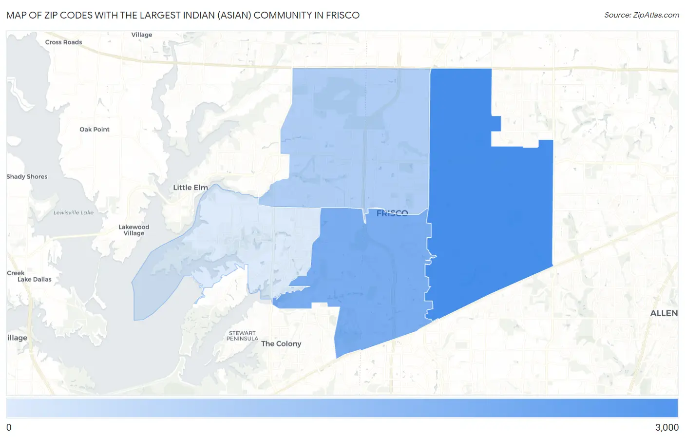 Zip Codes with the Largest Indian (Asian) Community in Frisco Map
