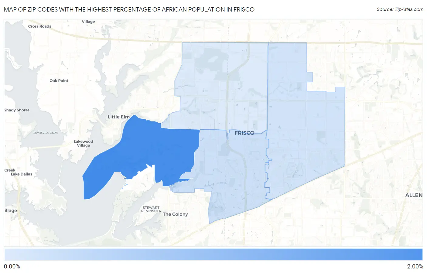 Zip Codes with the Highest Percentage of African Population in Frisco Map