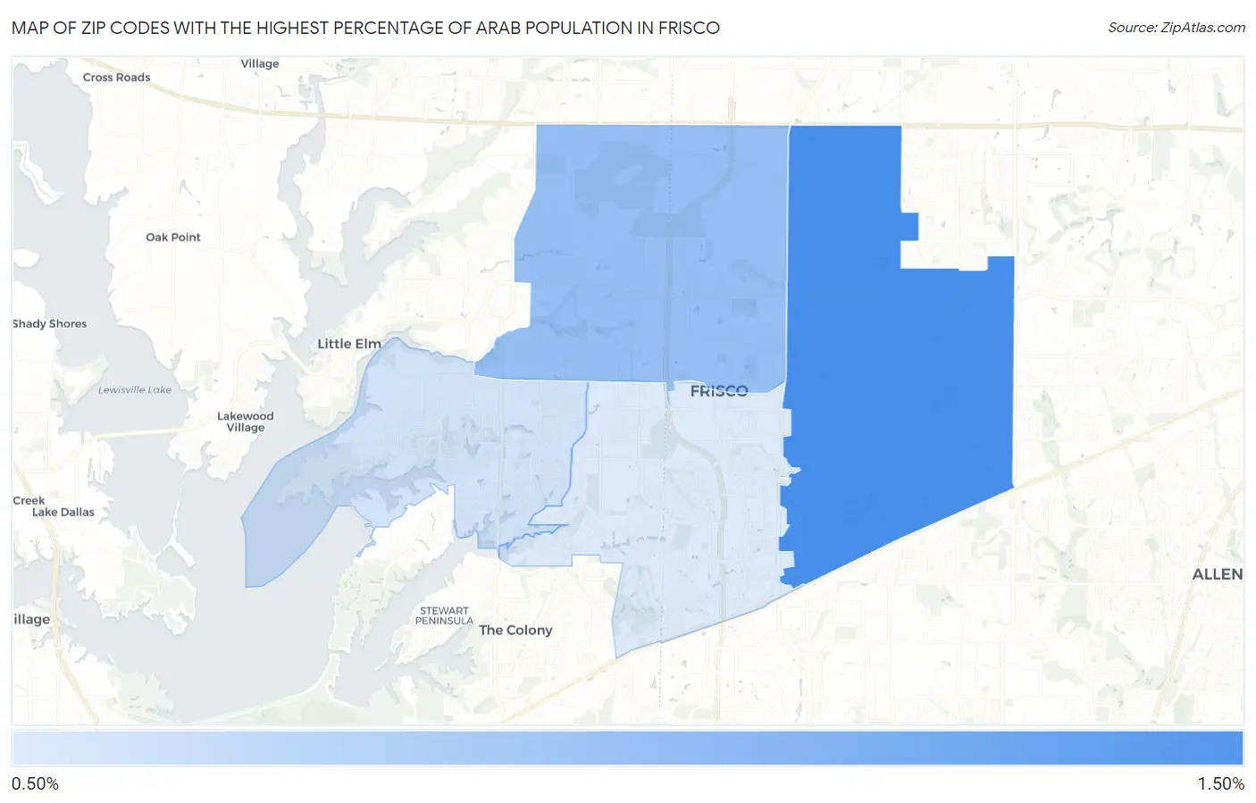 Zip Codes with the Highest Percentage of Arab Population in Frisco Map