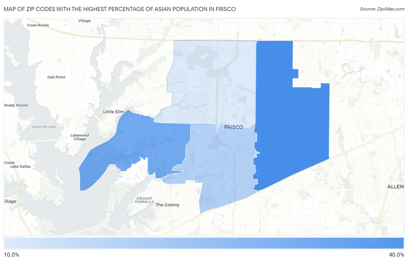 Zip Codes with the Highest Percentage of Asian Population in Frisco Map