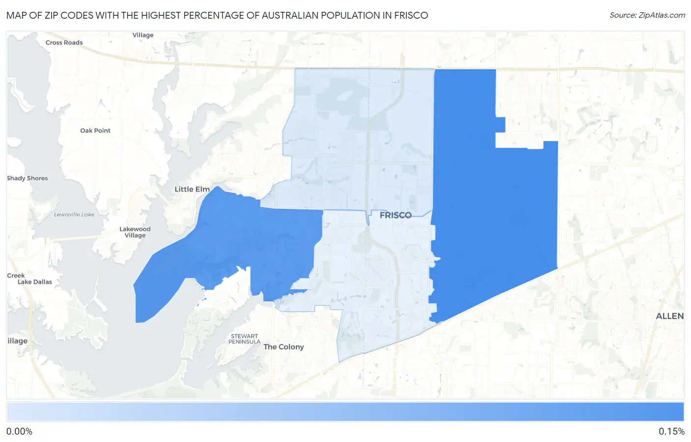 Zip Codes with the Highest Percentage of Australian Population in Frisco Map