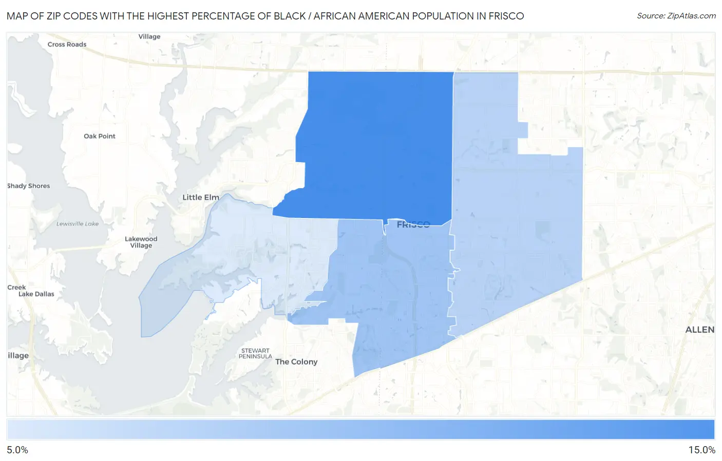 Zip Codes with the Highest Percentage of Black / African American Population in Frisco Map