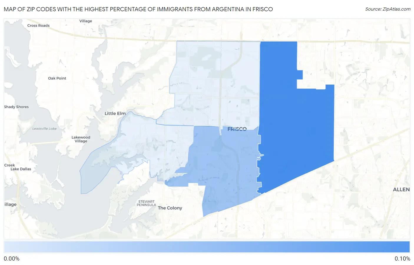 Zip Codes with the Highest Percentage of Immigrants from Argentina in Frisco Map