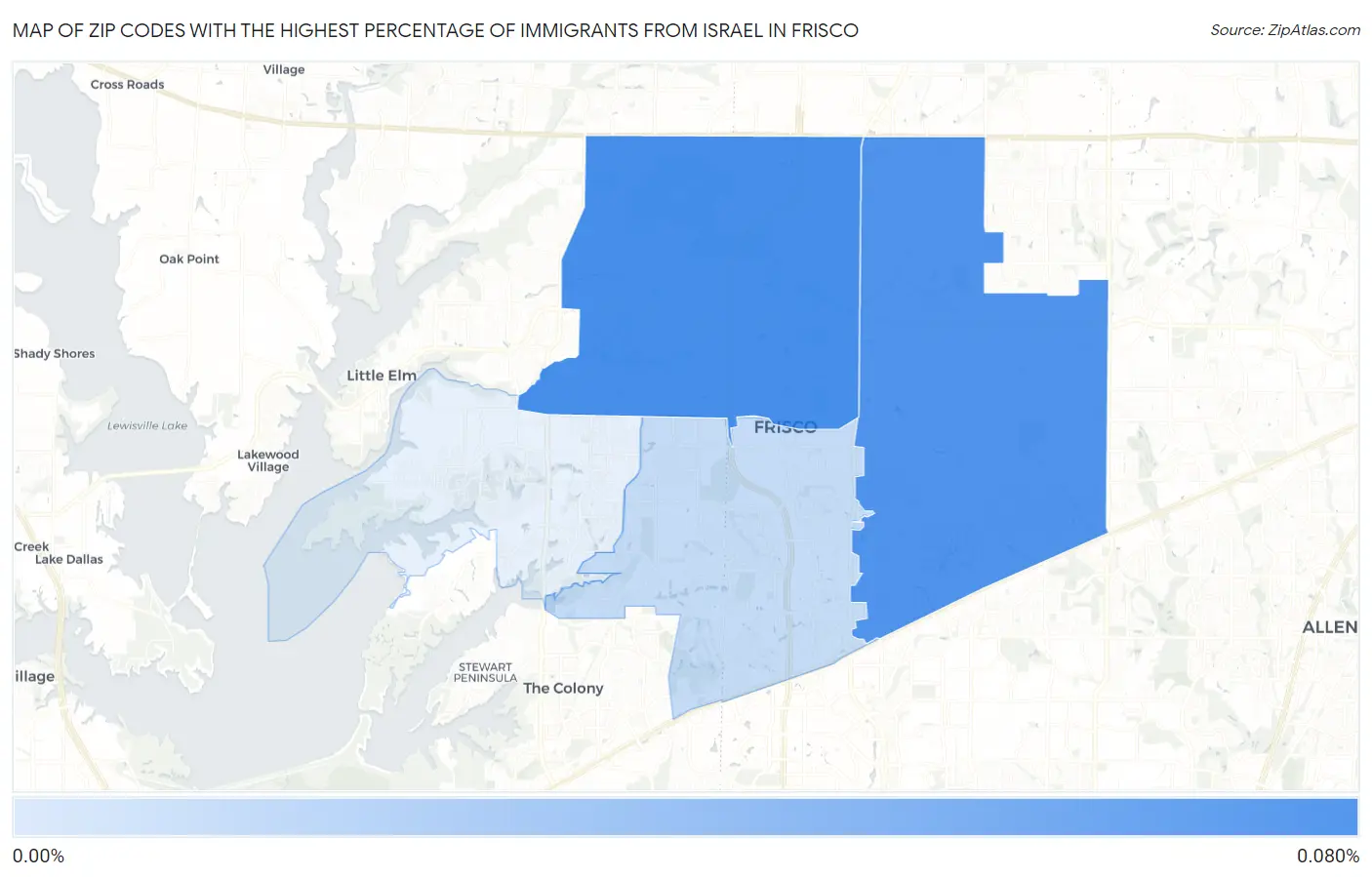 Zip Codes with the Highest Percentage of Immigrants from Israel in Frisco Map