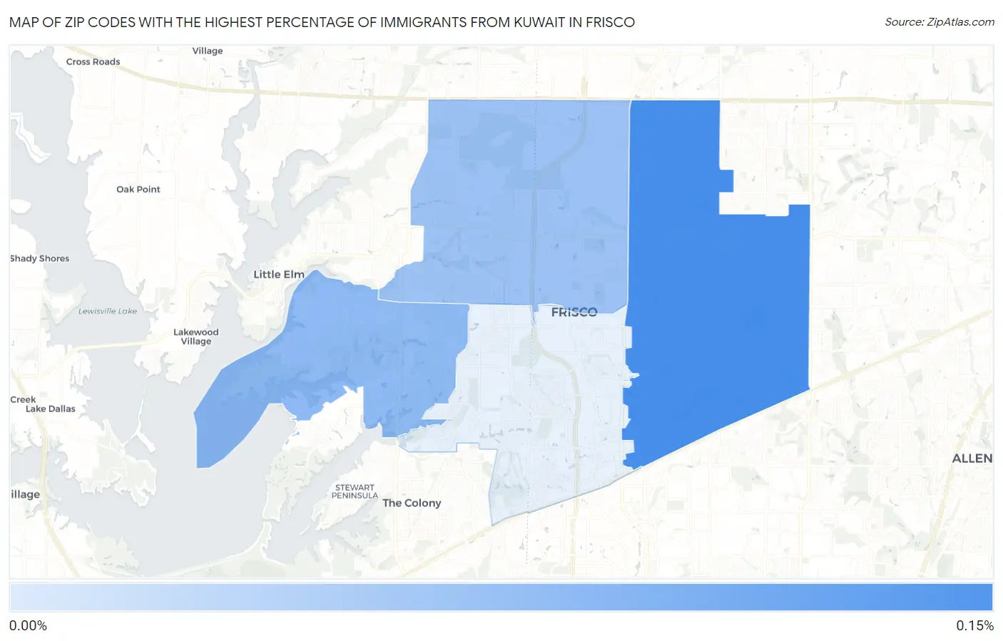 Zip Codes with the Highest Percentage of Immigrants from Kuwait in Frisco Map